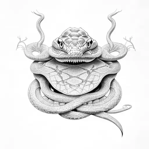 A Black And White Snake That Is Eating Itself