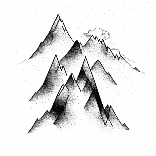 An Intricate Dotwork Design Of A Mountain Landscape With A Climber Reaching For The Summit