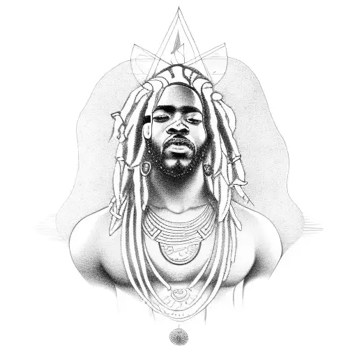 Black Skinned God With Dreadlocks On The Cloud