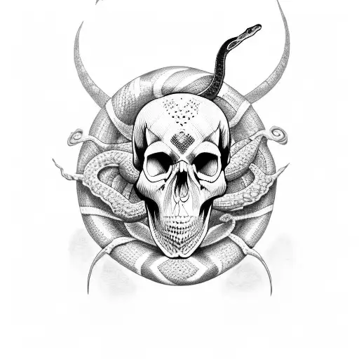 Red And Black Snake With A Skull