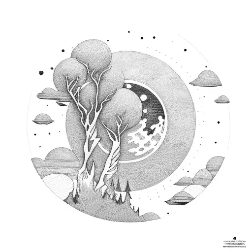 Sleeve Moon Sun Mountains Trees