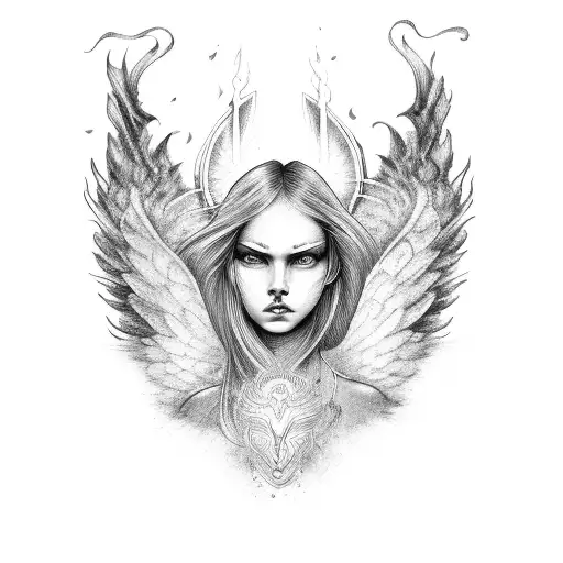 Warrior Angel With Wings On Fire