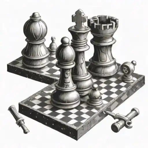 An Intricate Chessboard Design With Pieces Representing Different Construction Tools And Equipment