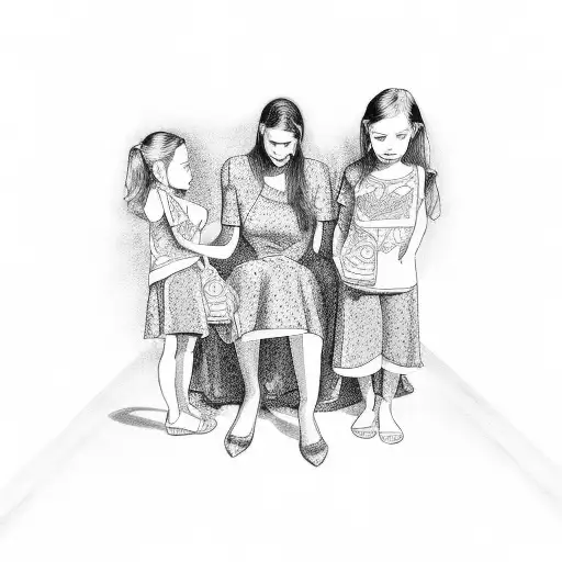 Mom And 2 Girls Waiting For Dad From The Travel