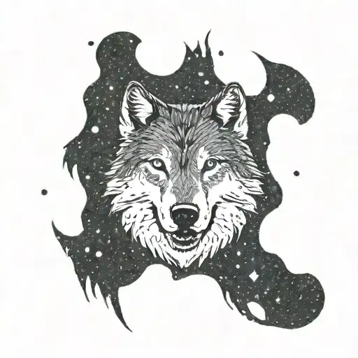 Bike Tire Tracks Forming A Wolf Silhouette Against A Galaxy Background