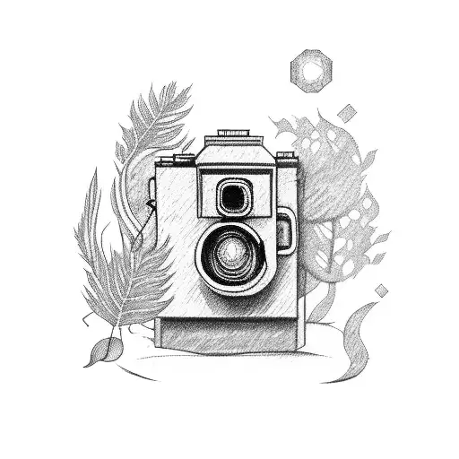 Pixelated Camera With A Film Strip Winding Through A Forest