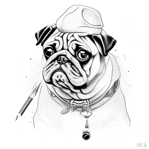 Portrait Of A Pug In Monomach's Hat