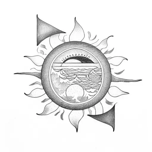 Waves With Sun An Moon In A Triangle