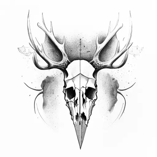 Elk's Skull With A Knife Throug It