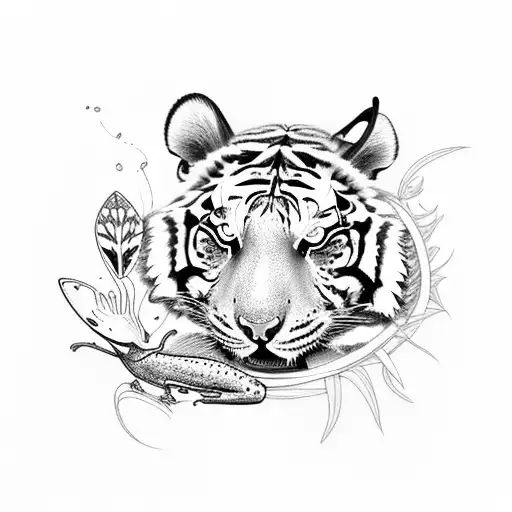 Tiger Lily With Frog And Hummingbird