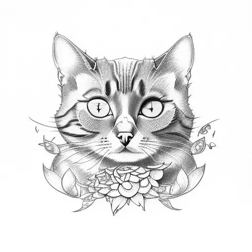 Colored Cat With Flower