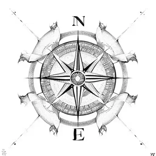 A Dotwork Compass With Intricate Map Coordinates Of Ecuador