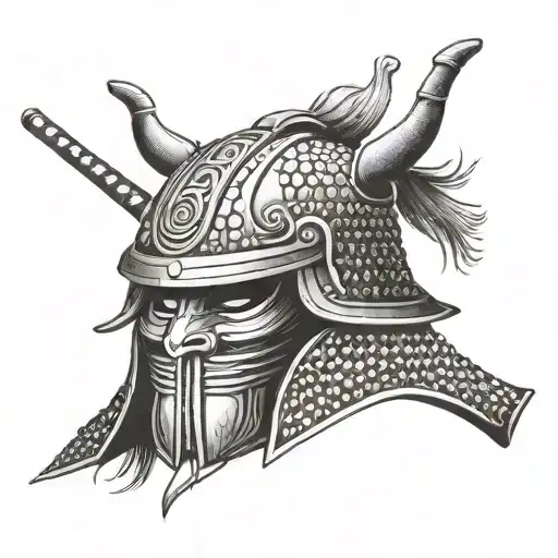Create A Minimalist Design Featuring A Samurai Helmet And Japanese Calligraphy Symbolizing Family