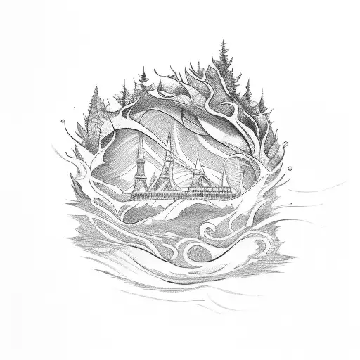 A Sketch-style Tattoo Of A Teacher Holding A Book With The Seine River Flowing Through The Pages