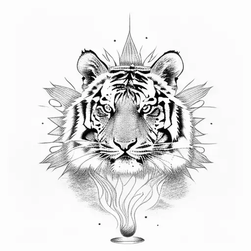 Tiger Crouching In Flames