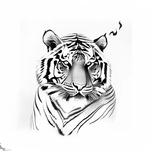 Tiger In Full Height Crouching In Flames