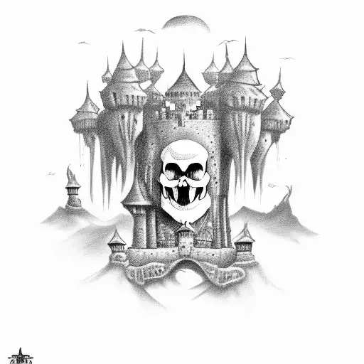 Evil Castle With Ghost And Skull