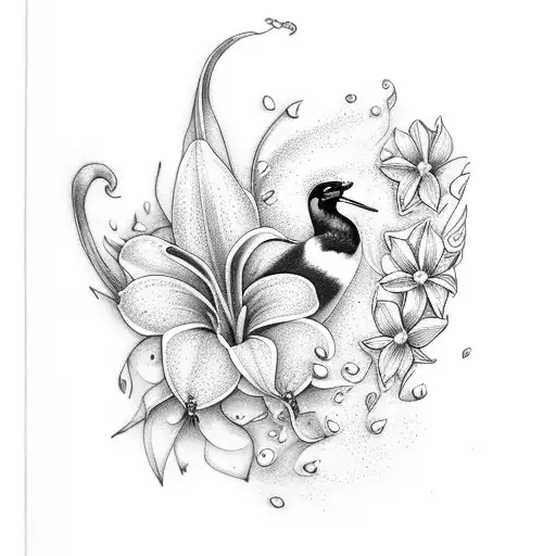 Emerald Peacock Swallow Tail With Lily Of The Valley Flower And Daffodils