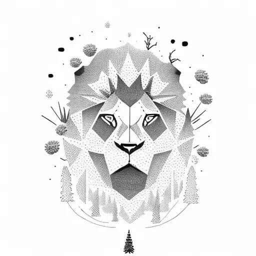 Pine Tree Forest And Desert With Lion