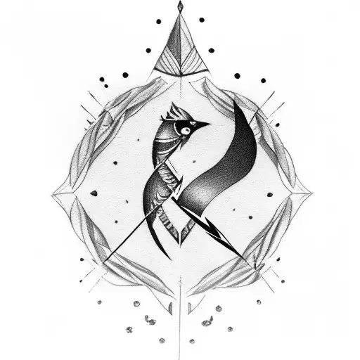 Arrow With Diamond Tip And Feathered Tail At Other End