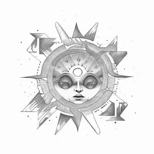 A Sun Surrounded By Mountains And Iroglyphs