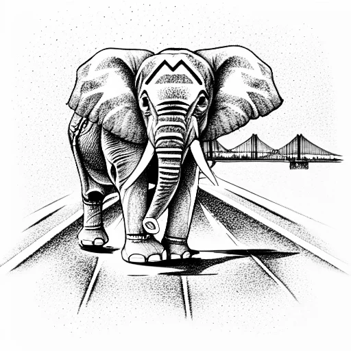 Elephant On A Skateboard With A Golden Gate Bridge In The Background