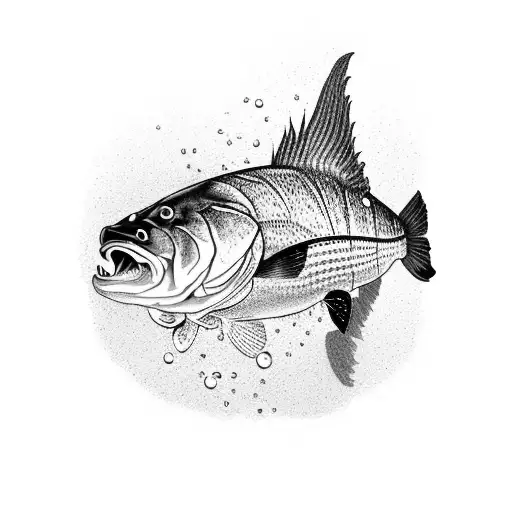 A Dotwork Tattoo Of A Largemouth Bass Leaping Out Of The Water