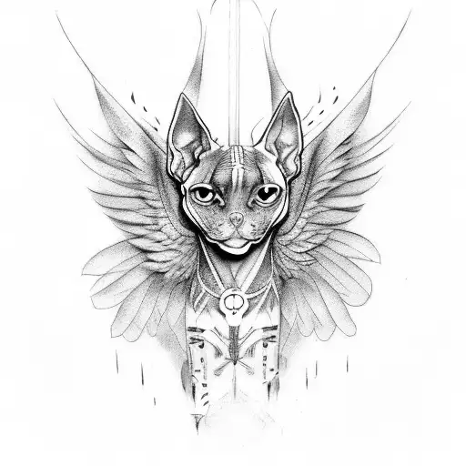 Dark Sphynx Cat With Demonic Wings And Claws
