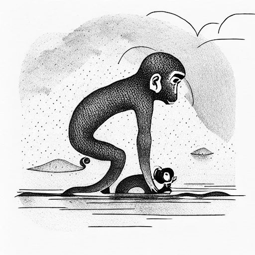 A Monkey Pulling A Boy Out Of A Lake