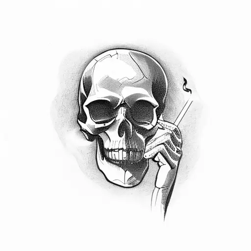Skull Smoking A Joint And Holding Up Middle Finger