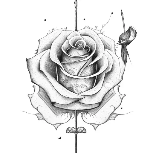 Bird With Rose And A Sword