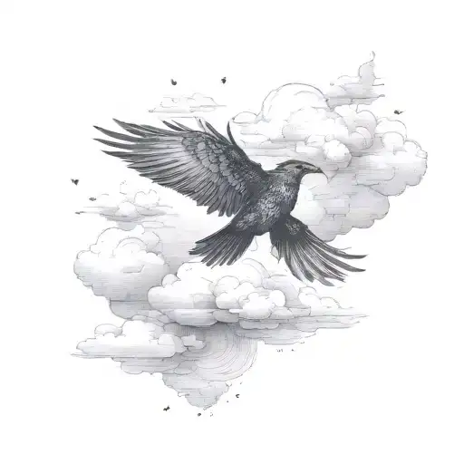 Jackdaw Bird Flying Surrounded By Clouds