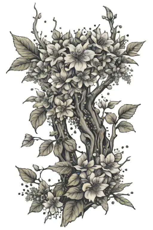 May And August Birth Flower Tree Branches Tattoo
