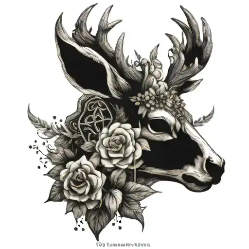Anatomy-inspired Deer Skull With A Vintage Flower Crown And Alchemist Symbols