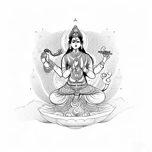 Saraswati Goddess Playing Sitar In Forest