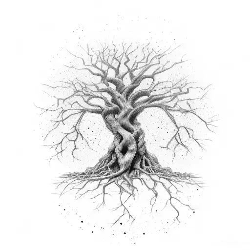 A Muscular Tree With Roots Extending Into The Earth