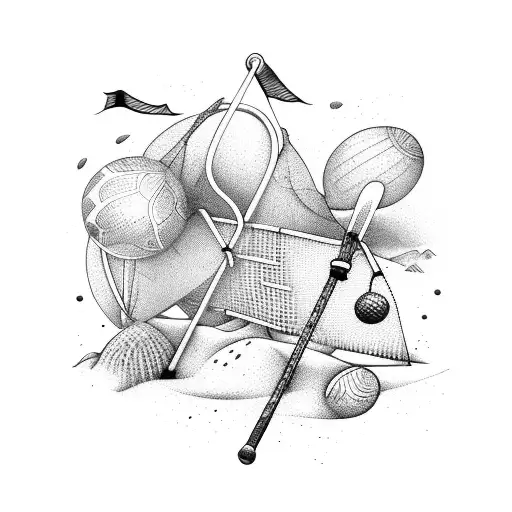 Abstract Beach Art With Sports Equipment Hidden Within The Design