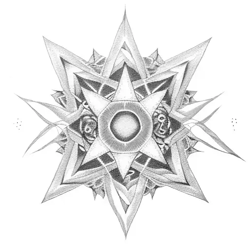 A Dotwork Tattoo Of A Seven-pointed Star With Each Point Representing A Member Of Bts