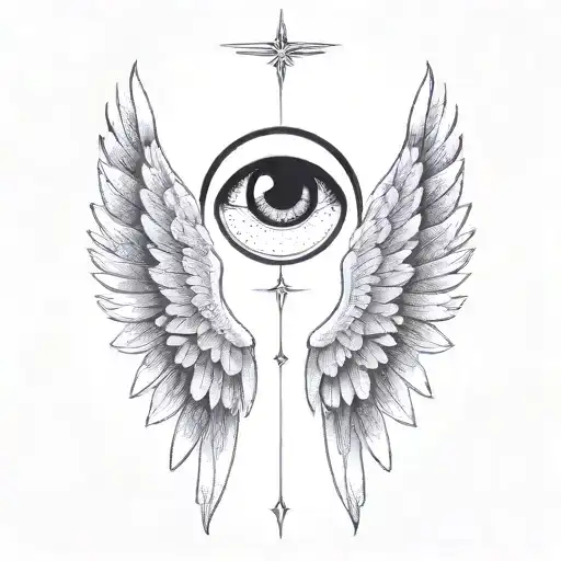 Angel Wings With Eye And Halo