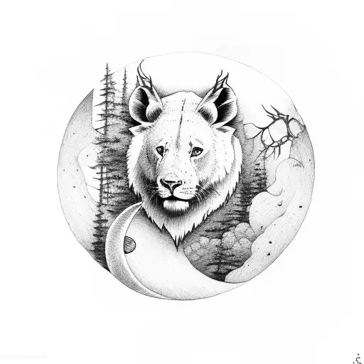 Half Loin With Moon And Forest