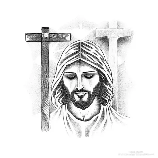 Jesus Carrying A Cross In Dotwork Style