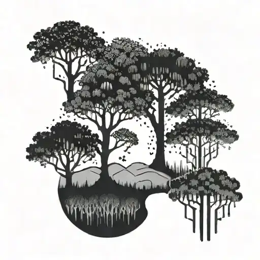 A Programming Code Snippet Forming The Silhouette Of A Forest With Hidden Lovecraftian Symbols