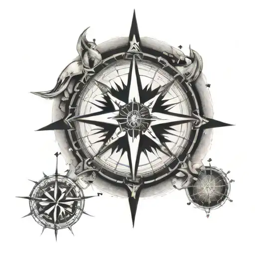 A Compass Rose Surrounded By Iconic Symbols Of Freedom And Adventure