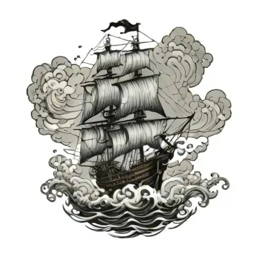 Pirate Ship Sailing Through Stormy