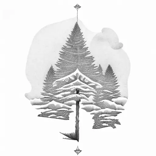 Pine Tree And Flying Ravens