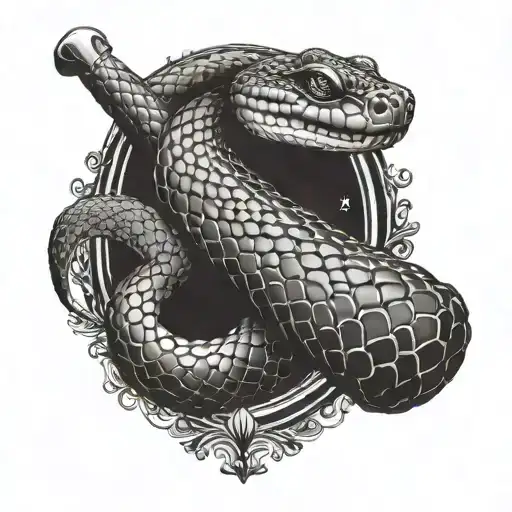 Snake Wrapped Around A Double-ended Ax Handle