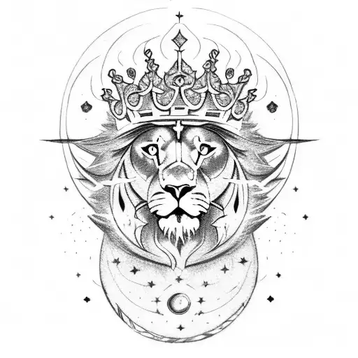 A Celestial Lion With A Crown Of Stars And A Crescent Moon