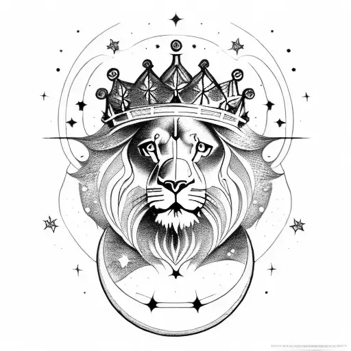 A Celestial Lion With A Crown Of Stars And A Crescent Moon