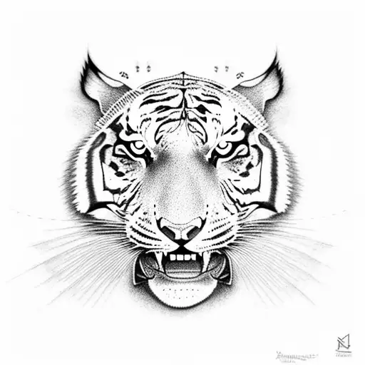 A Tattoo Of A Roaring Tiger Surrounded By Electric Guitar Strings