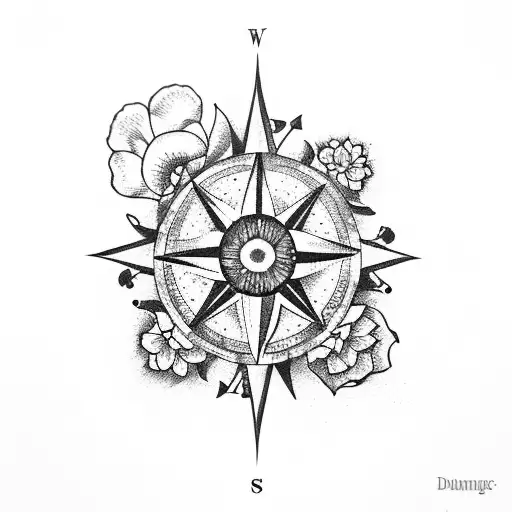 A Compass With Petals Of Different Flowers Pointing Towards The Cardinal Directions